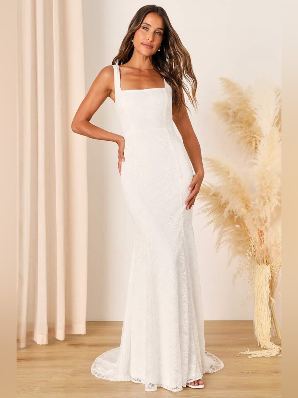 Eternal Happiness White Lace Square Neck Mermaid Maxi Dress